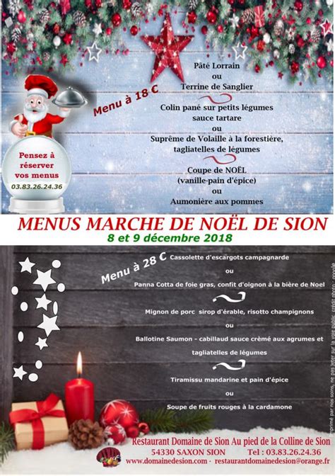 Menus Marché de Noël de Sion au Restaurant du Domaine de Sion Domaine