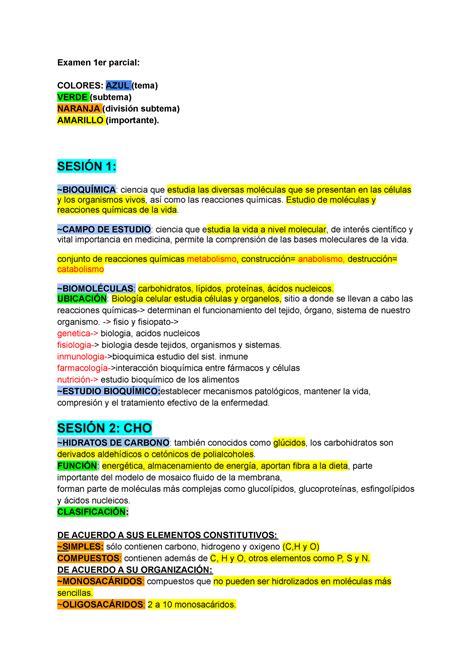 Bioqu Mica Er Parcial Examen Er Parcial Colores Azul Tema Verde