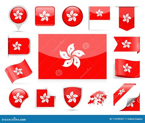 Hong Kong Flag Vector Set stock illustration. Illustration of shiny ...