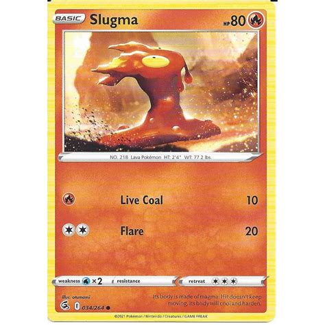 Pokemon Trading Card Game 034 264 Slugma Common Card SWSH 08 Fusion