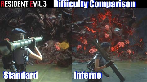 RE3 Standard Vs Inferno Difficulty Comparison Final Boss Resident