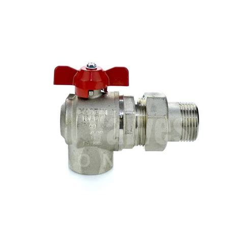 Economy Brass Angle Pattern Ball Valve Male Union End Red Butterfly