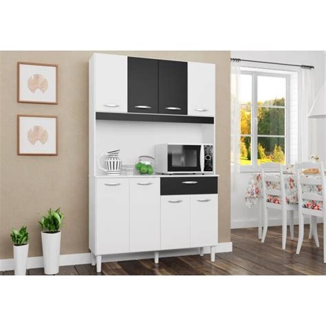 Kit Cozinha Cássia Compacta 08 Portas Branco preto Poquema Leroy Merlin