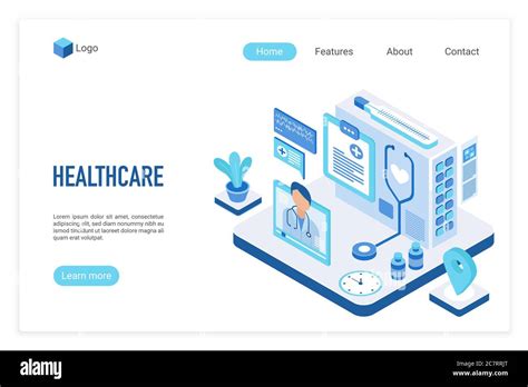 Medicine And Healthcare Isometric Landing Page Vector Template Online