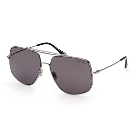 Tom Ford Sunglasses Men Shiny Dark Ruthenium Smoke Pilot Ft0927 12a