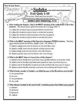 Sadako And The Thousand Paper Cranes Exit Quiz Writing Prompt Packet