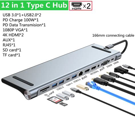 4 8 11 12 in 1 typ C Hub z 2 HDMI Multiport Adapter stacja dokująca USB