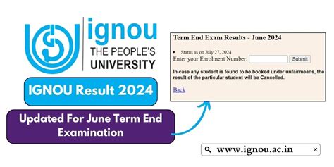 IGNOU Result 2024 Updated For June Term End Examination Ignou Ac