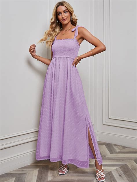 New Sexy Split Solid Jacquard Slip Maxi Dress