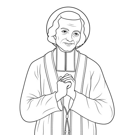 Saint John Baptist Mary Vianney Vector Illustration Outline Monochrome