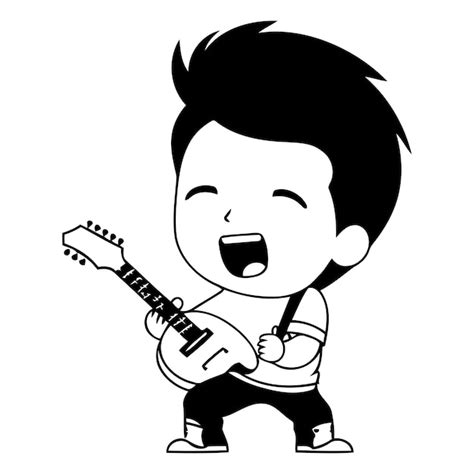 Niño tocando la guitarra ilustración vectorial del niño de dibujos