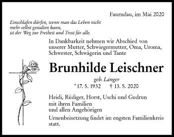 Traueranzeigen Von Brunhilde Leischner S Dwest Presse Trauer