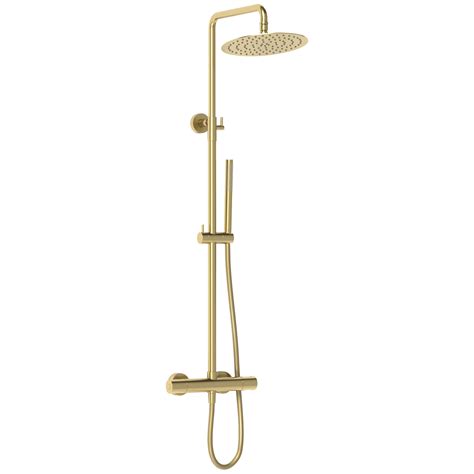 Aras Brushed Brass Round Thermostatic Bar Shower Valve Kit Utopia