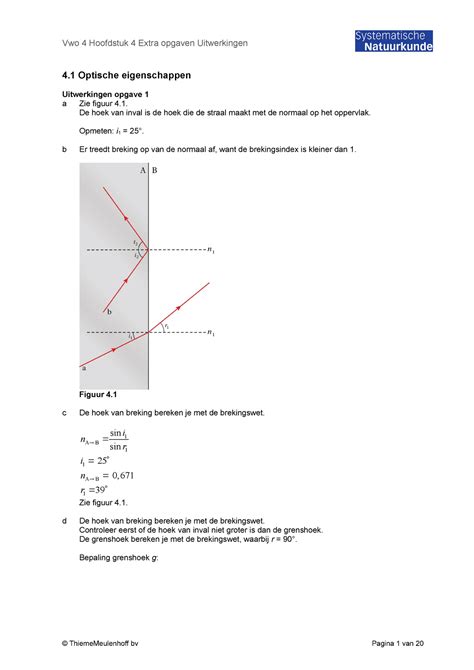 SN8 Vwo4 H4 Extra Opgaven Uitwerkingen 4 Optische Eigenschappen