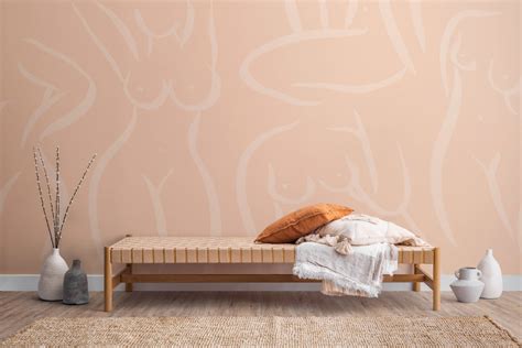 Peach Fuzz Nude Woman Figure Drawing Wall Mural Hovia