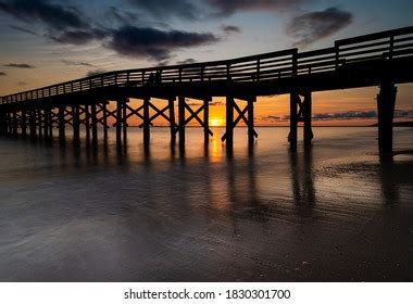 Sunrise Fishing Pier Bayshore Waterfront Park Stock Photo