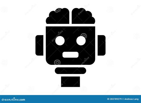 Robotic Brain Flat App Icon Minimalist Web Symbol Black Sign Stock