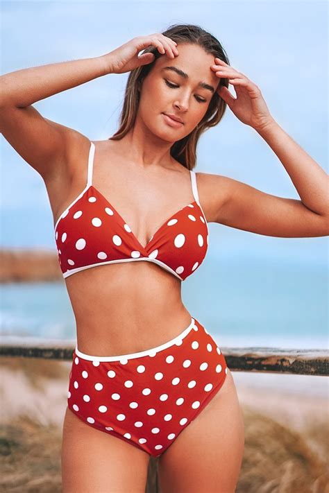 Red Polka Dot High Waisted Bikini