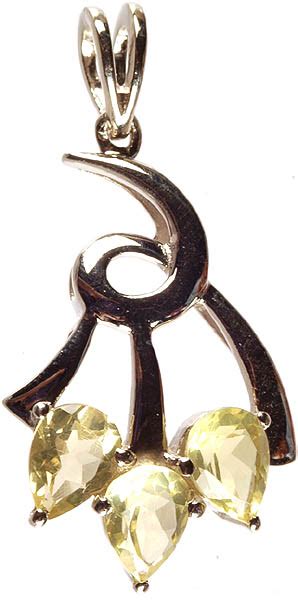 Faceted Triple Lemon Topaz Pendant Exotic India Art