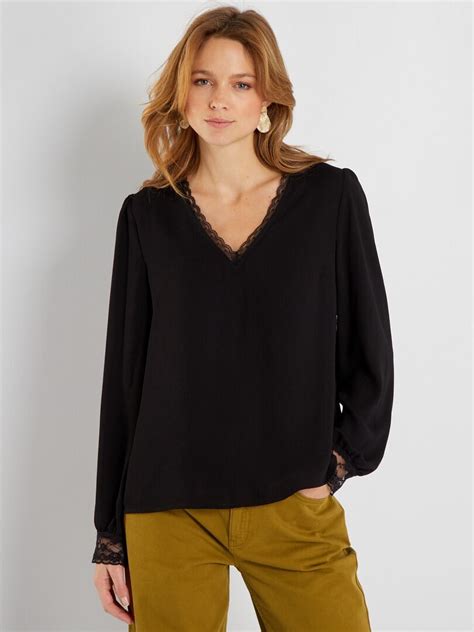 Blouse Fluide Encolure V Noir Kiabi