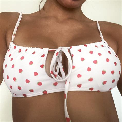 Women S White And Red Bikini And Tankini Tops Depop