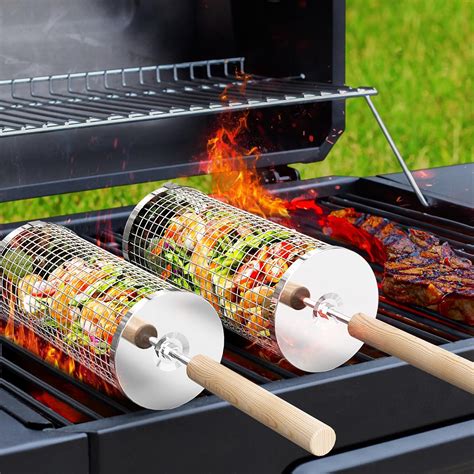 Nestendes Rollendes Grillkorb Set Mit Holzgriff Rolling Grilling