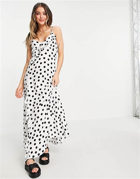 Asos Design Gepunktetes Maxikleid Mit Rüschen Riemchen Hinten Und