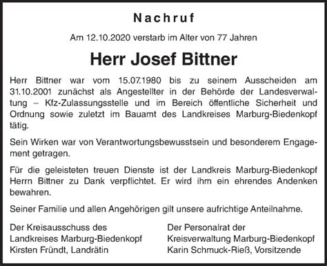 Traueranzeigen Von Josef Bittner Vrm Trauer De