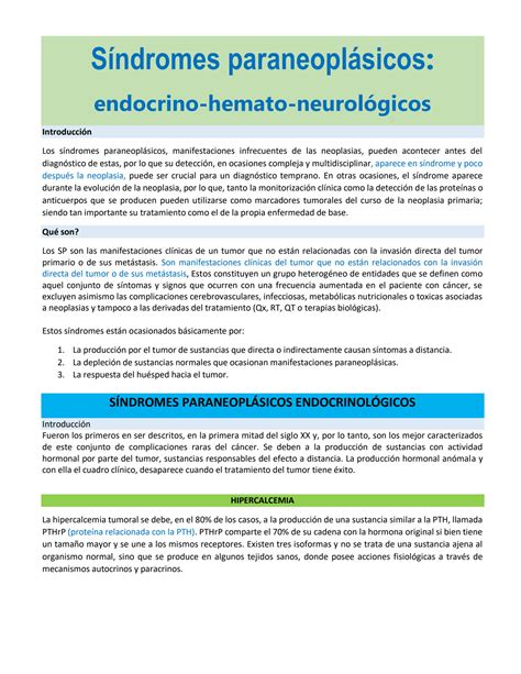 SOLUTION Sindromes Paraneoplasicos Endocrinos Hematologicos