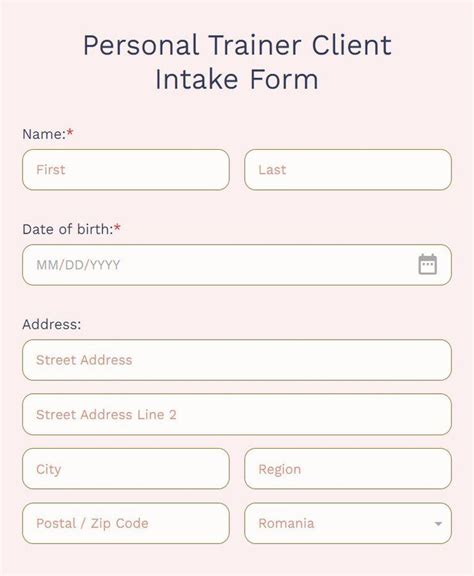 Free Personal Trainer Client Intake Form Template