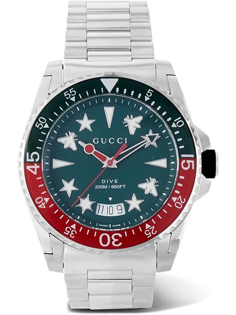 Gucci Dive 45mm Stainless Steel Watch In Green Modesens