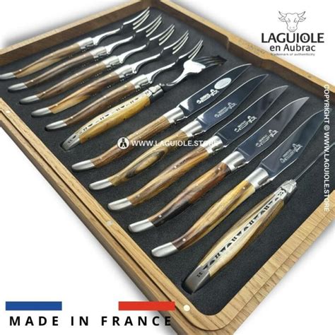 Laguiole En Aubrac 12 Piece Cutlery Set Pistachio Wood Handle