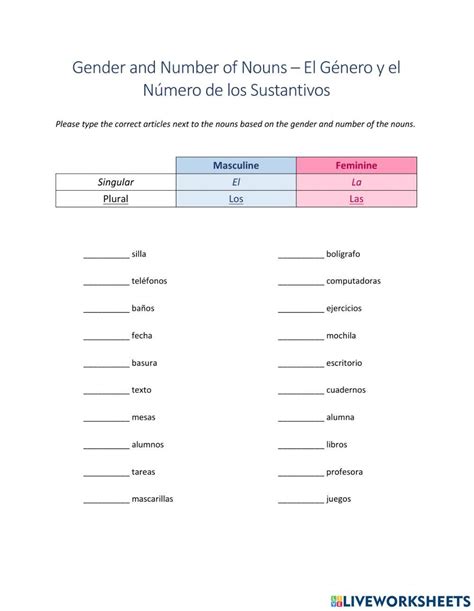 Free Gender Of Nouns In Spanish Worksheet Download Free Gender Of Nouns In Spanish Worksheet