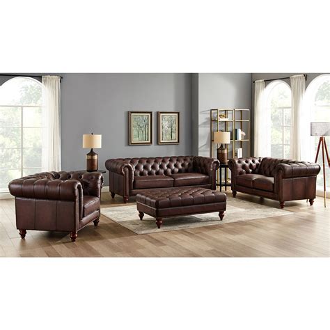 Allington 3 Seater Brown Leather Chesterfield Sofa Costco UK