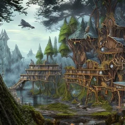 Fantasy Elf Village Built High In The Trees The Hut