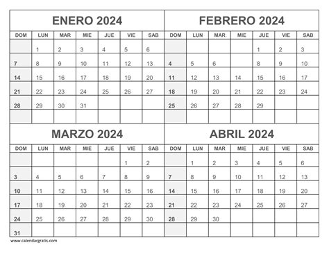 Calendario 2024 Enero Febrero Marzo Vida Allyson