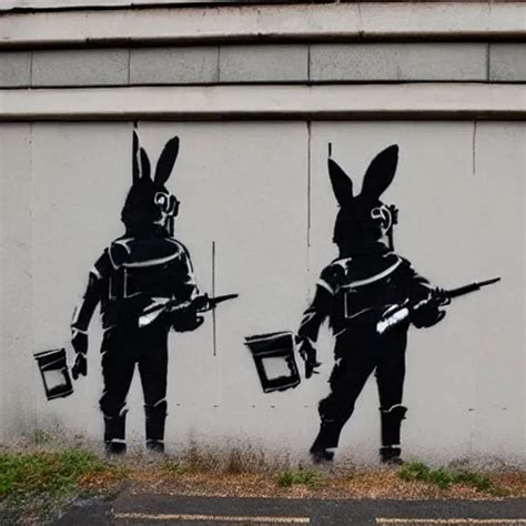 Photo Of Banksy Graffiti Depicting Rabbits Dressed As Stable Diffusion