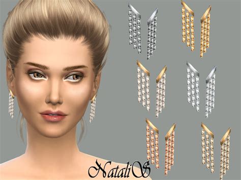 The Sims Resource NataliS Triple Strand Earrings FT FE