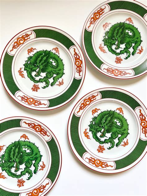 Vintage Fitz And Floyd Dragon Crest Plates Set Of Etsy Uk