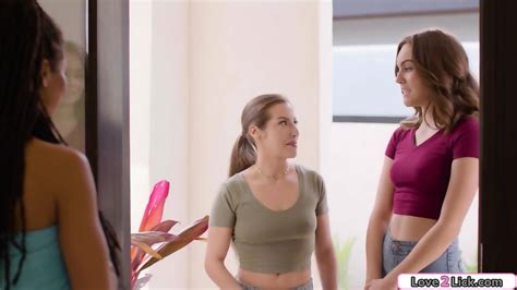 Ebony Girl Teaches Brunette Neighbors To Lick Pussy In 3some