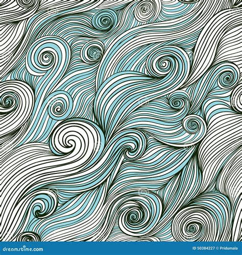 Vector Seamless Wave Hand Drawn Pattern Waves Background Seaml Stock