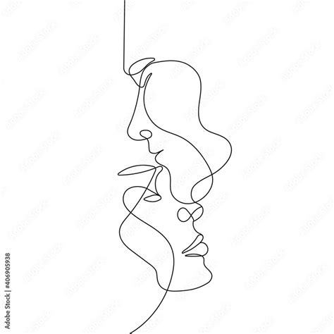 Vetor De Couple Trendy Line Art Drawing One Line Couple Illustration