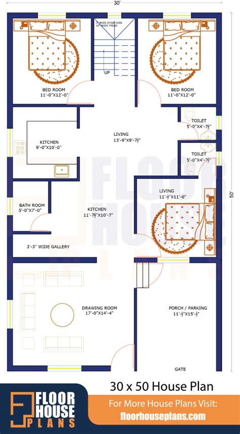 30 x 50 House Plan 3bhk With Car Parking