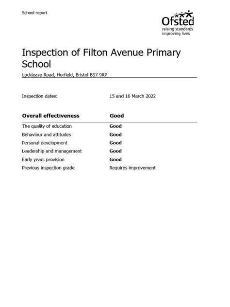 Filton Avenue Primary School Ofsted Report 2022 | PDF | Schools | Curriculum