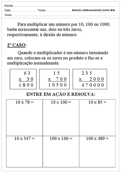 Atividades De Multiplica O Ano Entre E Resolva Escola Educa O