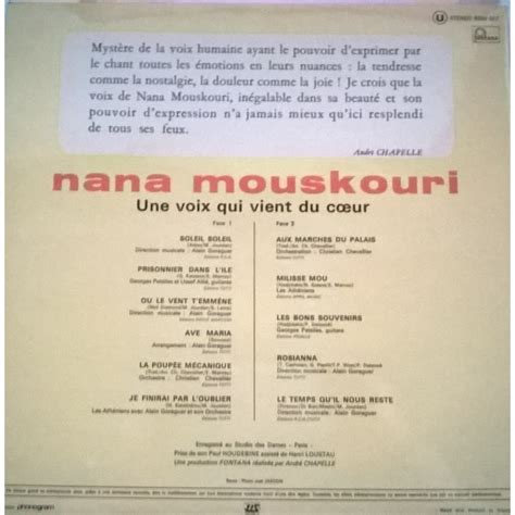 Une Voix Qui Vient Du Coeur De Nana Mouskouri 33 13 Rpm Con 0711m Ref119019148