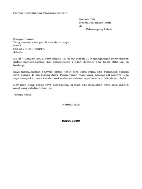 Contoh Surat Pengunduran Diri Ptk Di Simpatika Pdf