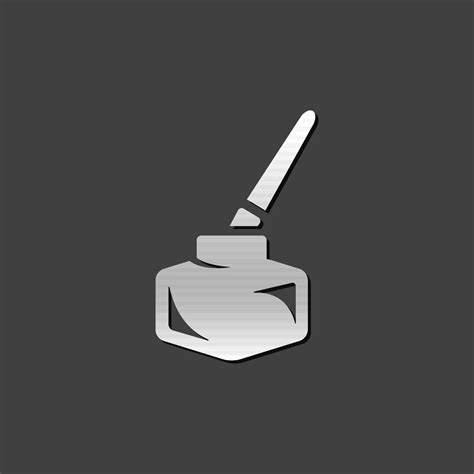 Ink Pot Icon With Brush In Metallic Grey Color Style 38028637 Vector