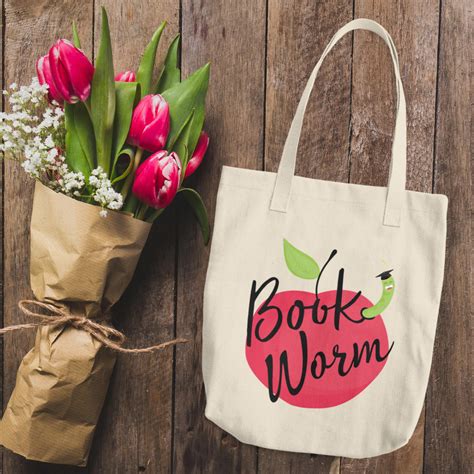 Book Worm Cotton Tote Bag Cute Bookworm Reading Lines Tote Etsy