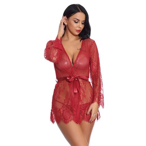 New Fashion Perspective Long Sleeved V Neck Sexy Lace Casual Lingerie